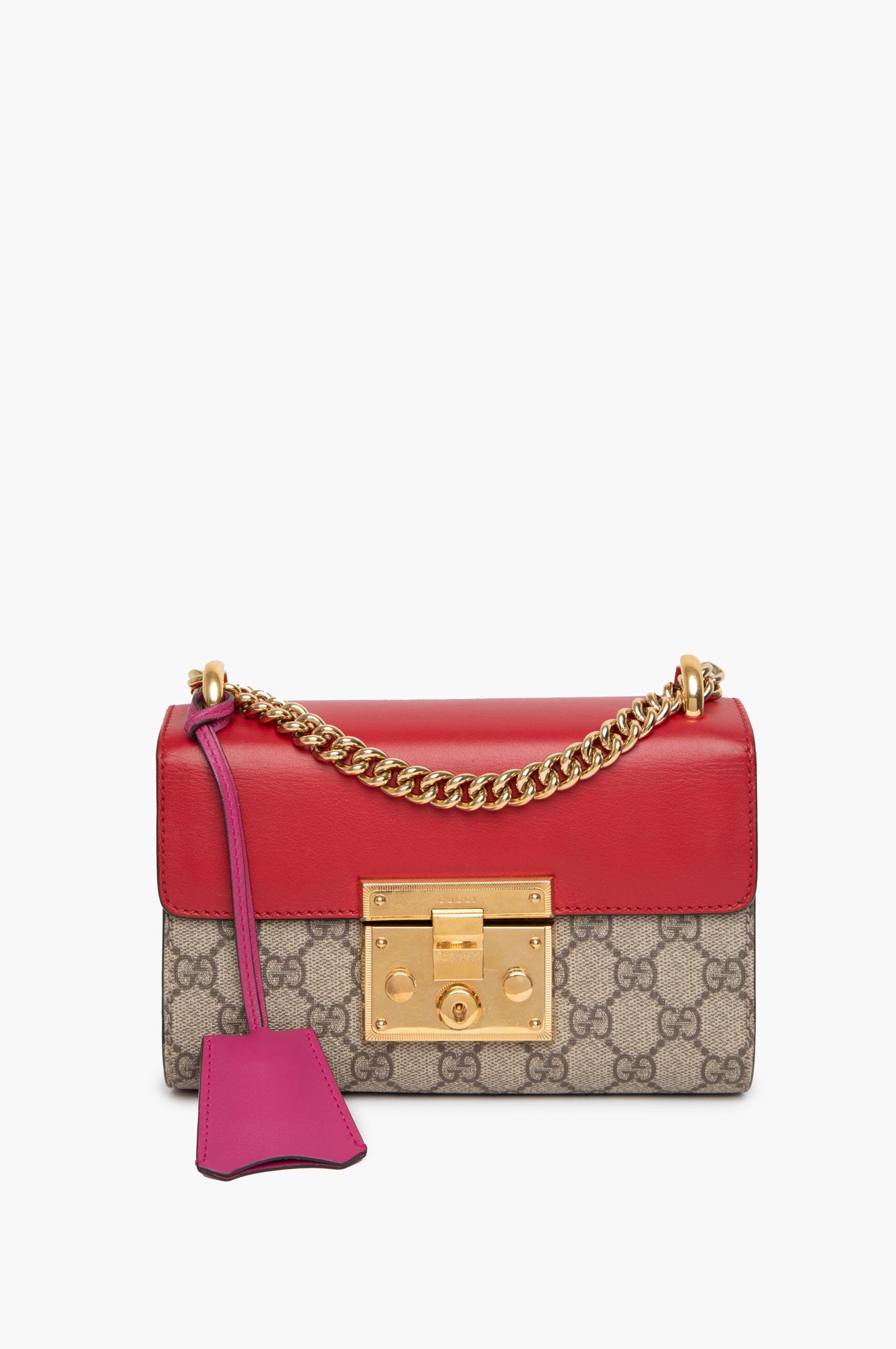 Gucci Hibiscus Red Supreme Moon Calfskin Small Padlock Shoulder Bag