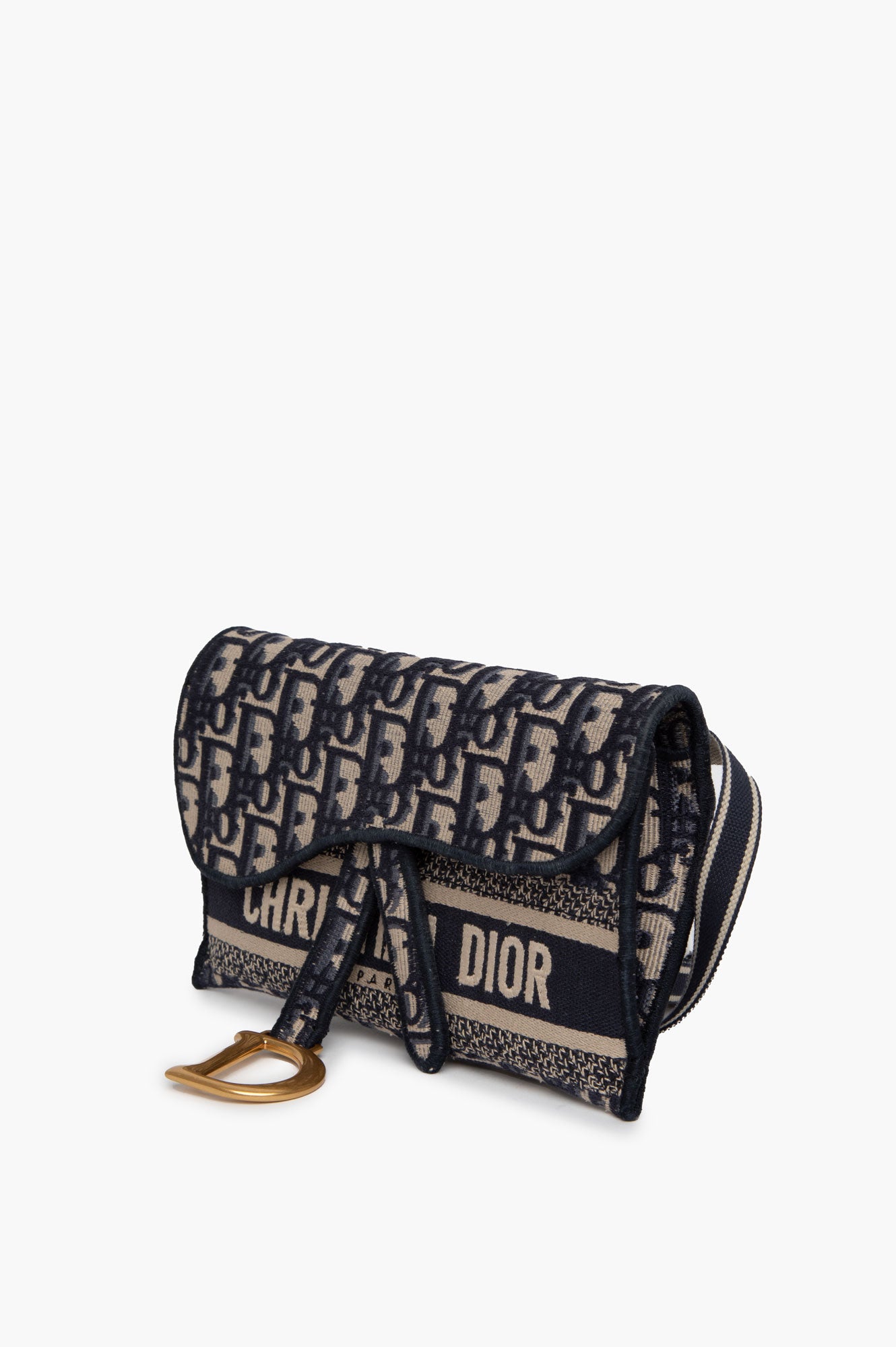 Christian Dior Blue Oblique Saddle Slim Belt Bag