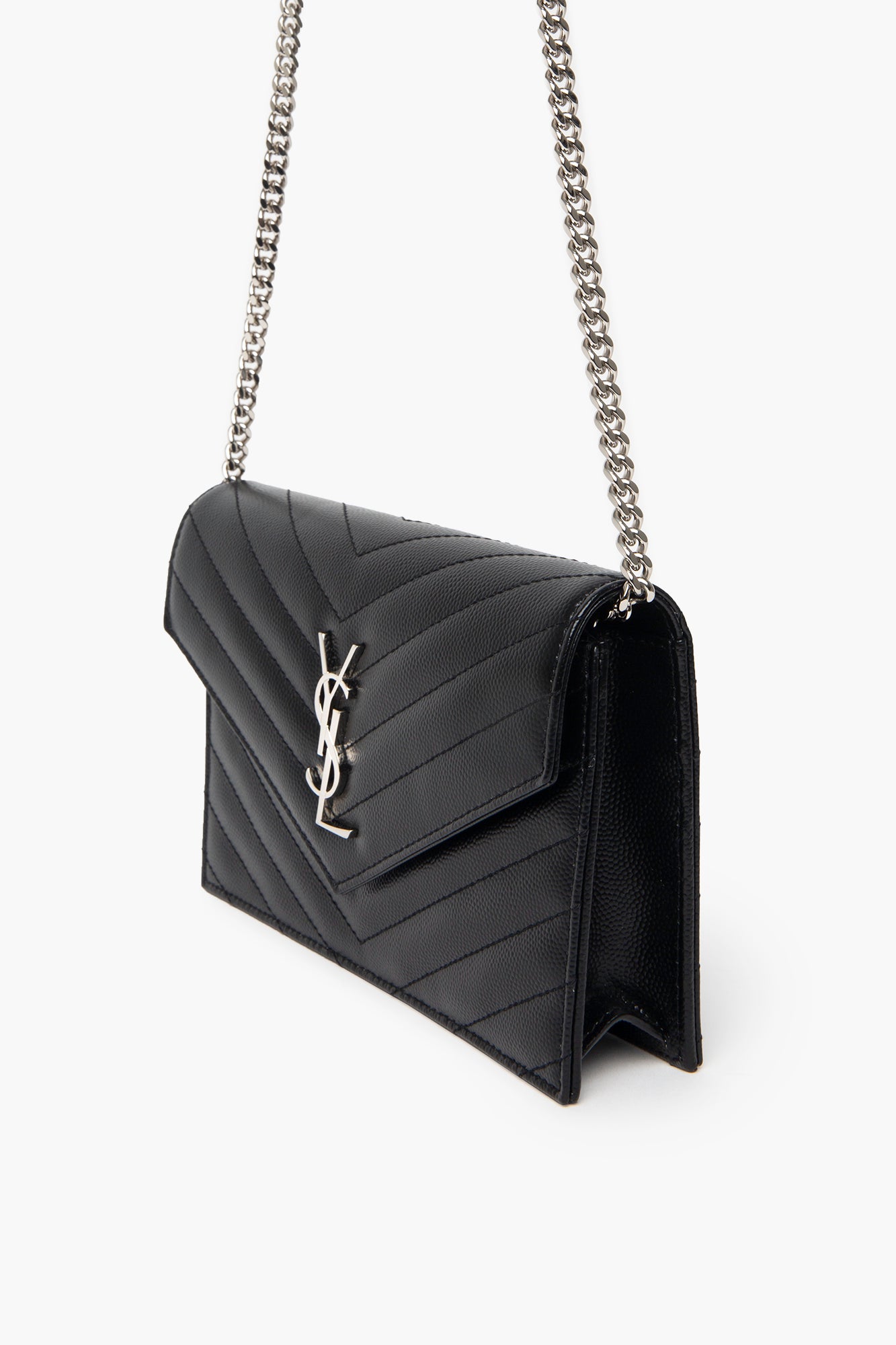 Saint Laurent Black Cassandre Envelope Chain Wallet