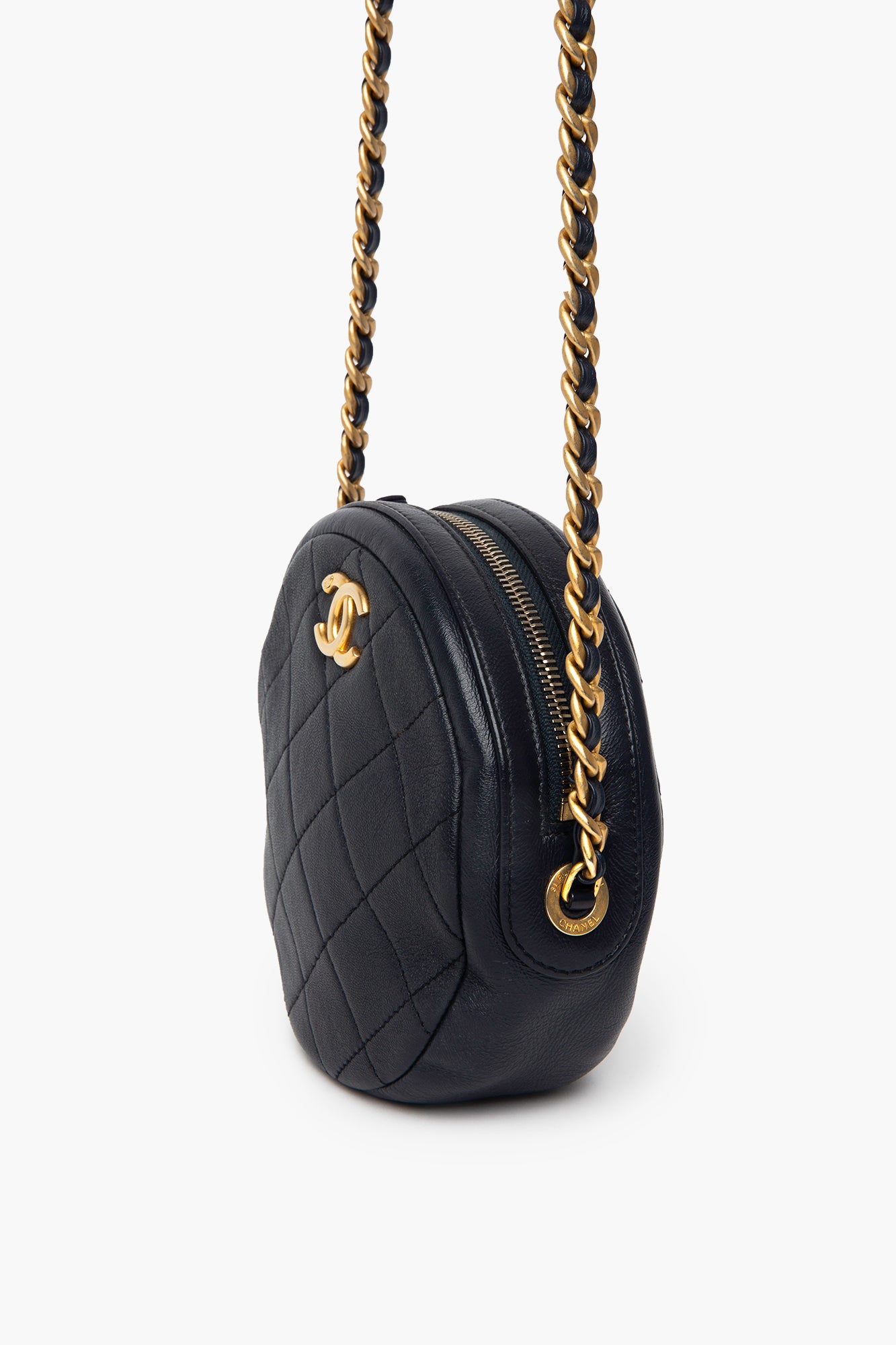 Chanel Quilted Dark Navy Glazed Calfskin Round Bag