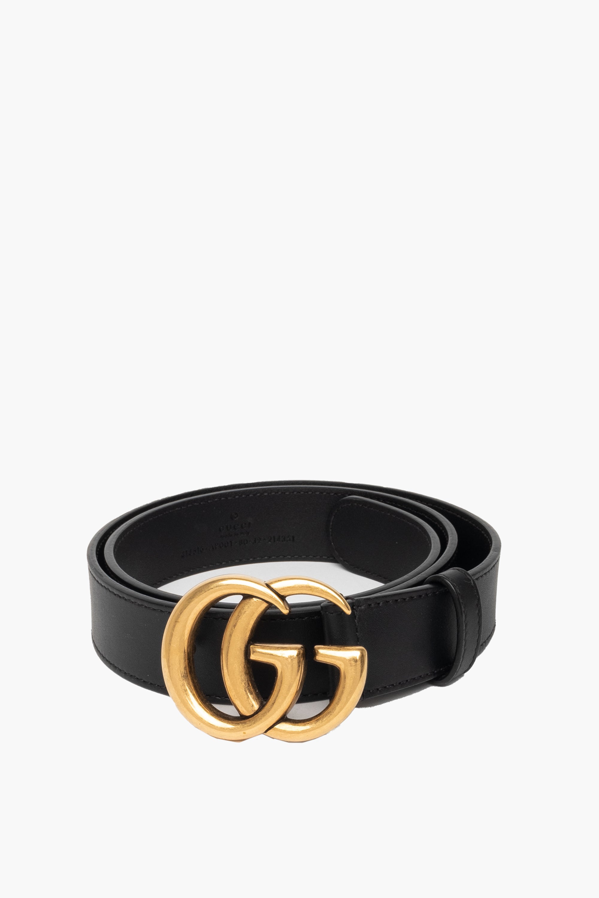 Gucci GG Black Leather Belt Size 80