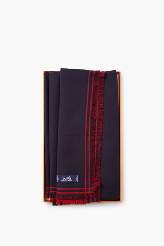 Hermes Navy/Red Reversible Cashmere Shawl