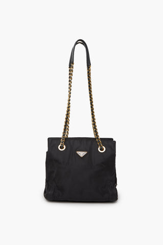 Prada Black Vintage Nylon Chain Shoulder Bag