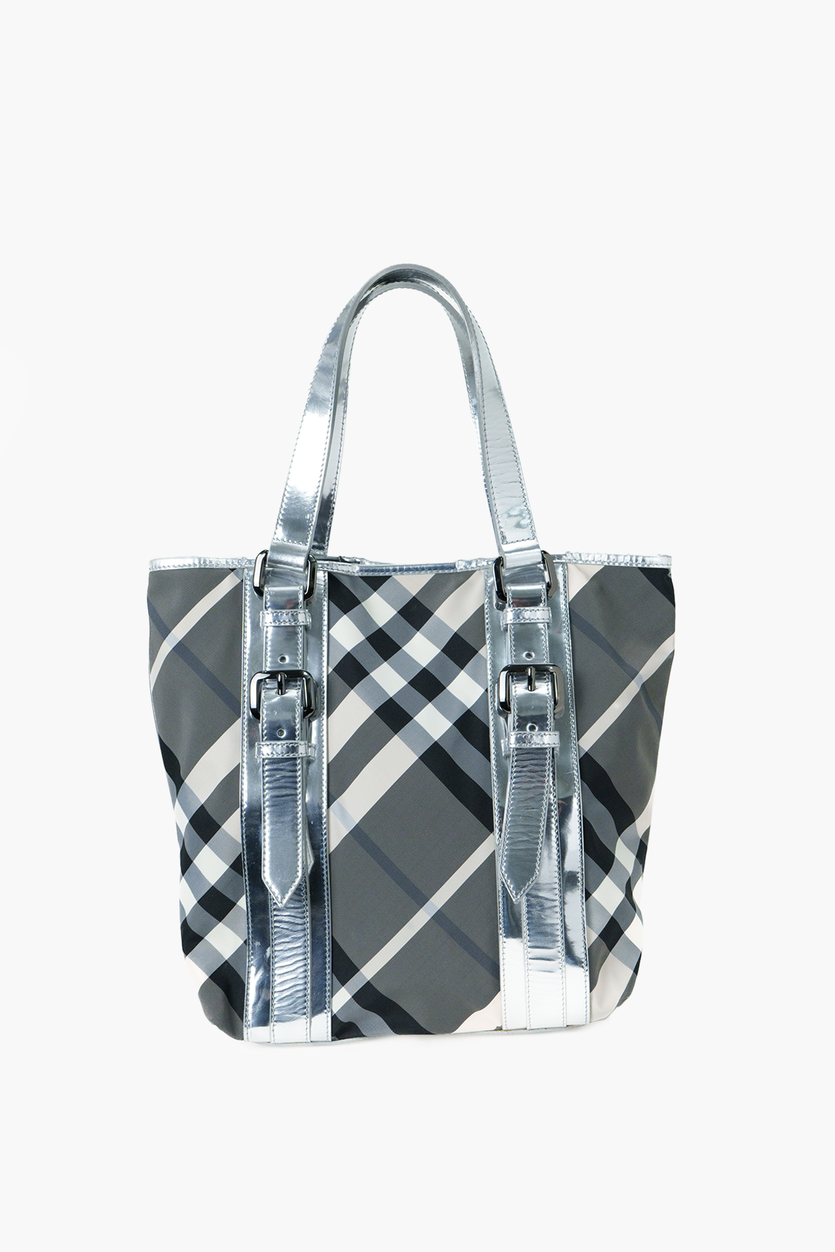 Burberry Silver Beat Check Nylon Victoria Tote Bag