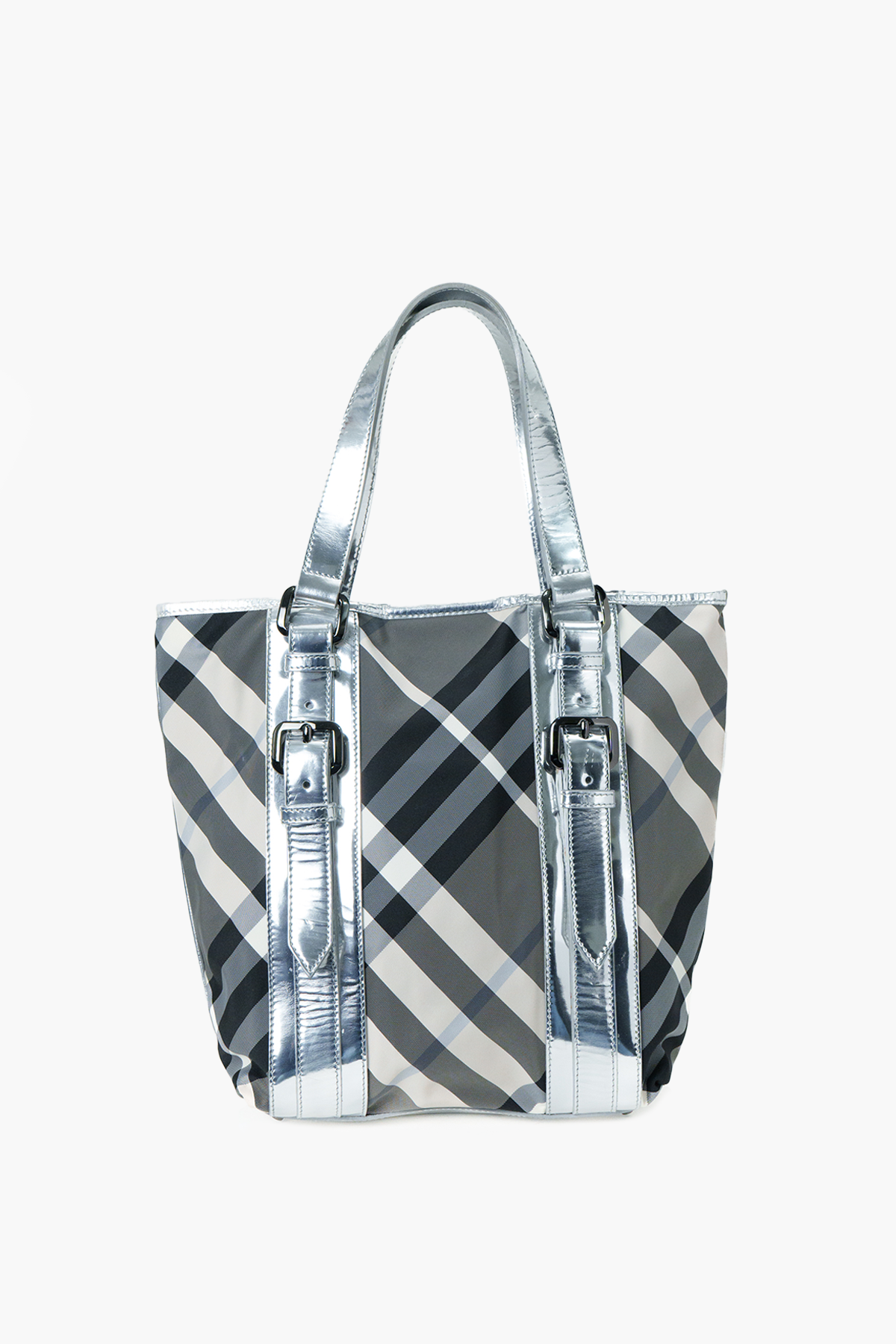 Burberry Silver Beat Check Nylon Victoria Tote Bag