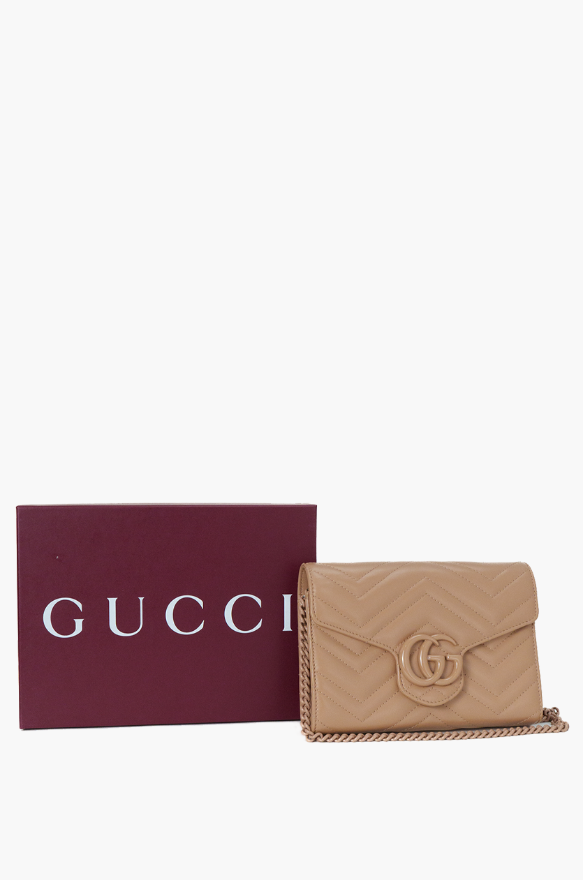 Gucci GG Marmont Nude Matelassé Leather Wallet On Chain