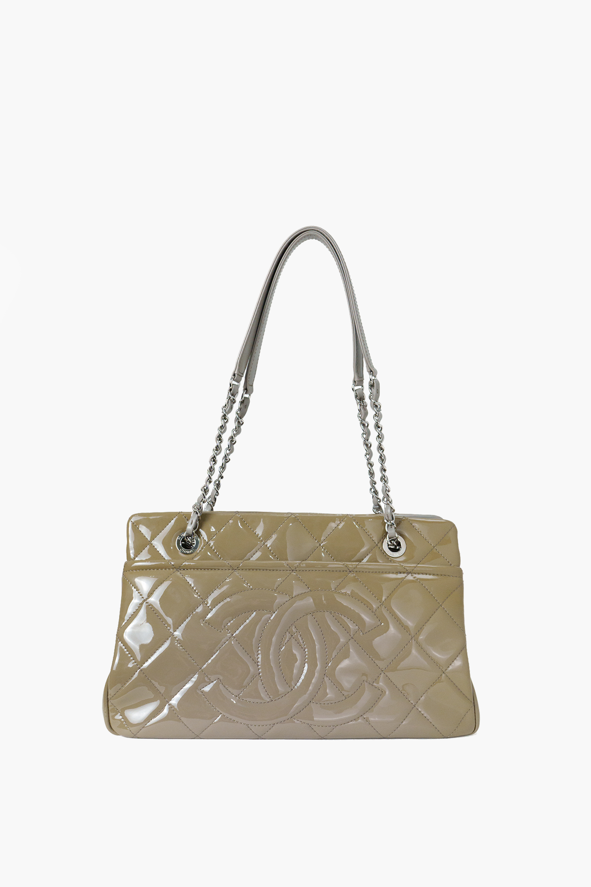 Chanel CC Quilted Patent Grey Tote
