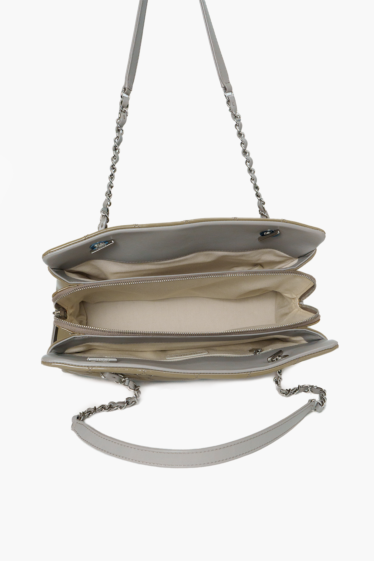 Chanel CC Quilted Patent Grey Tote