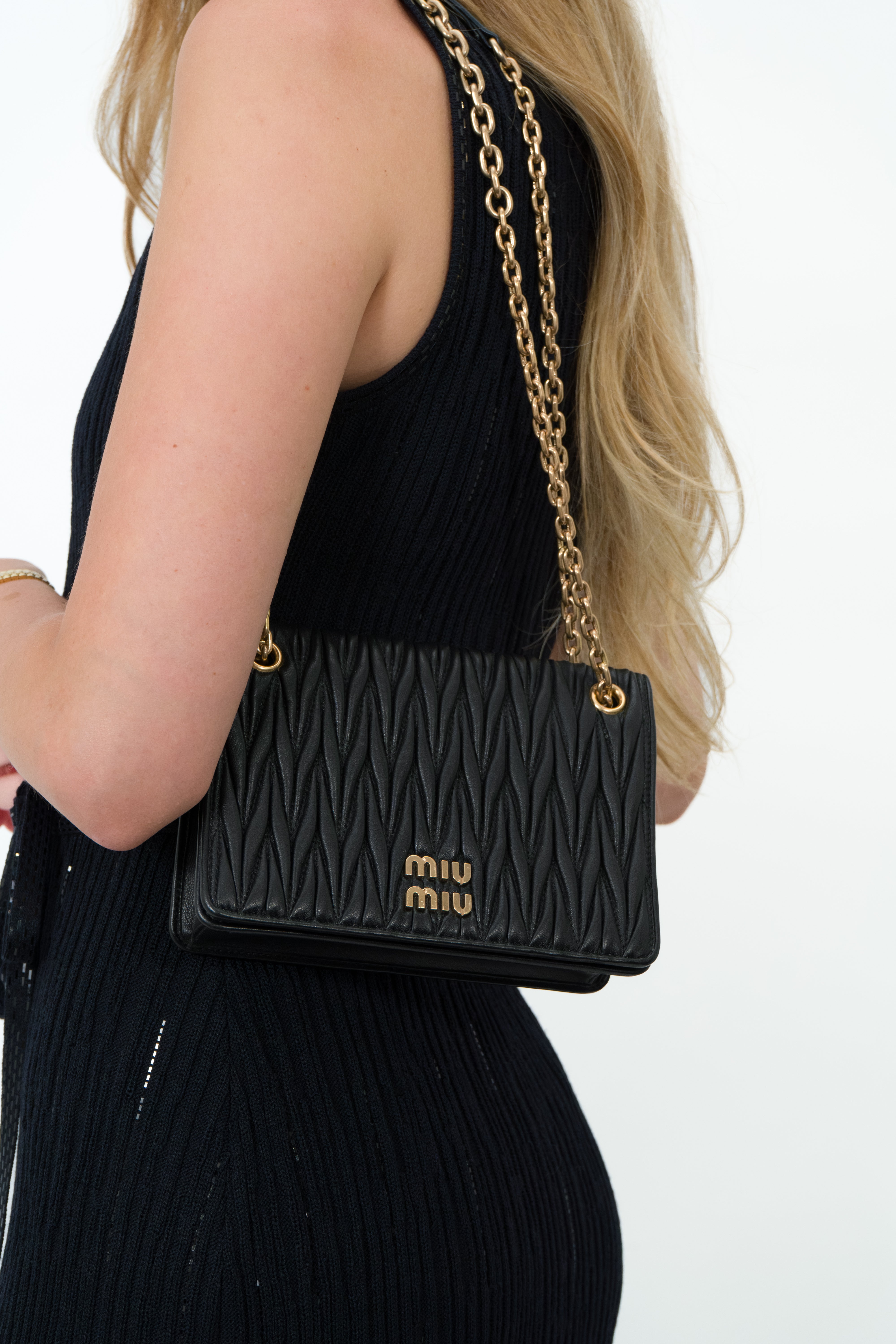 Miu Miu Black Small Matelasse Leather Bag