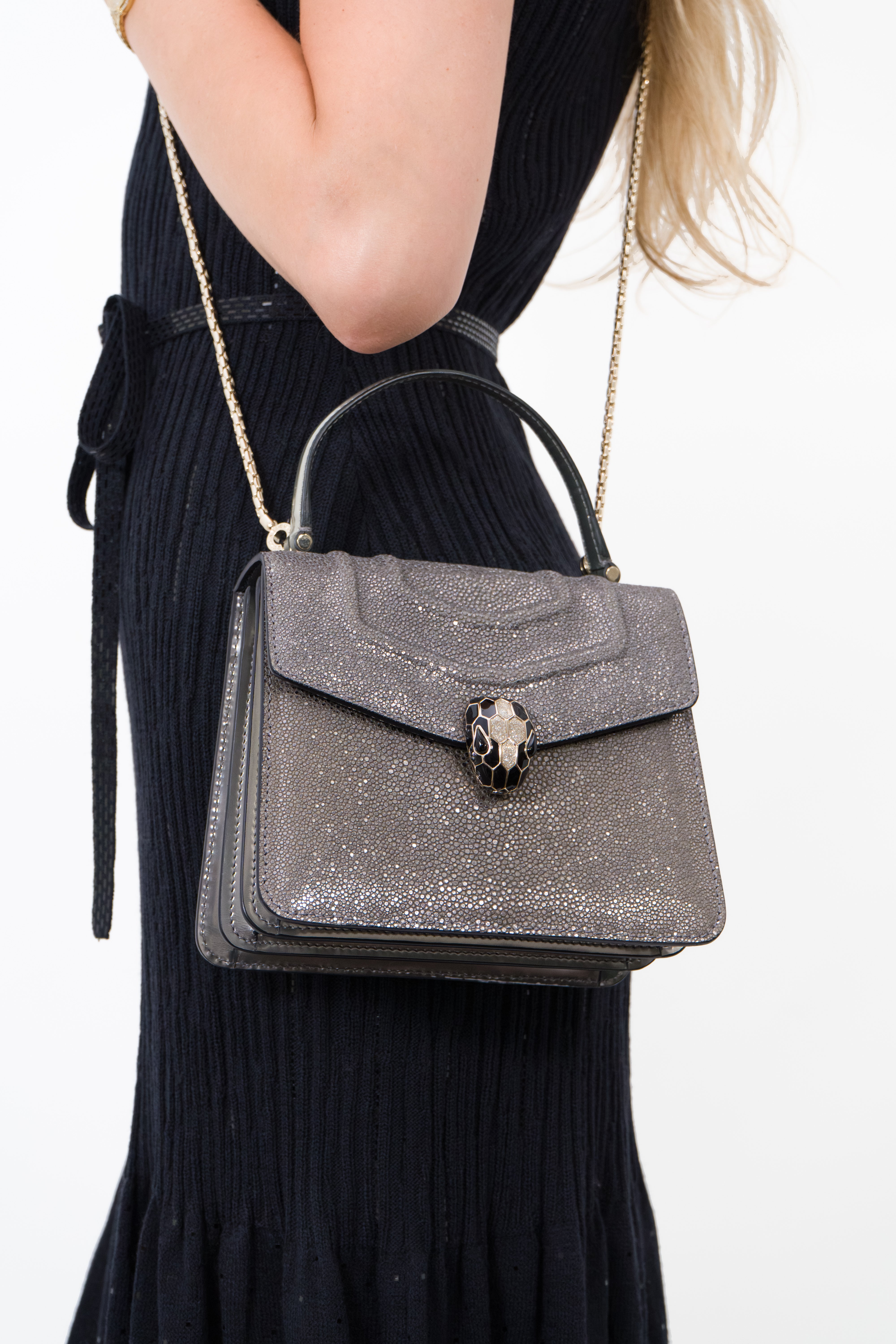 Bvlgari Serpenti Silver Forever Top Handle Chain Bag