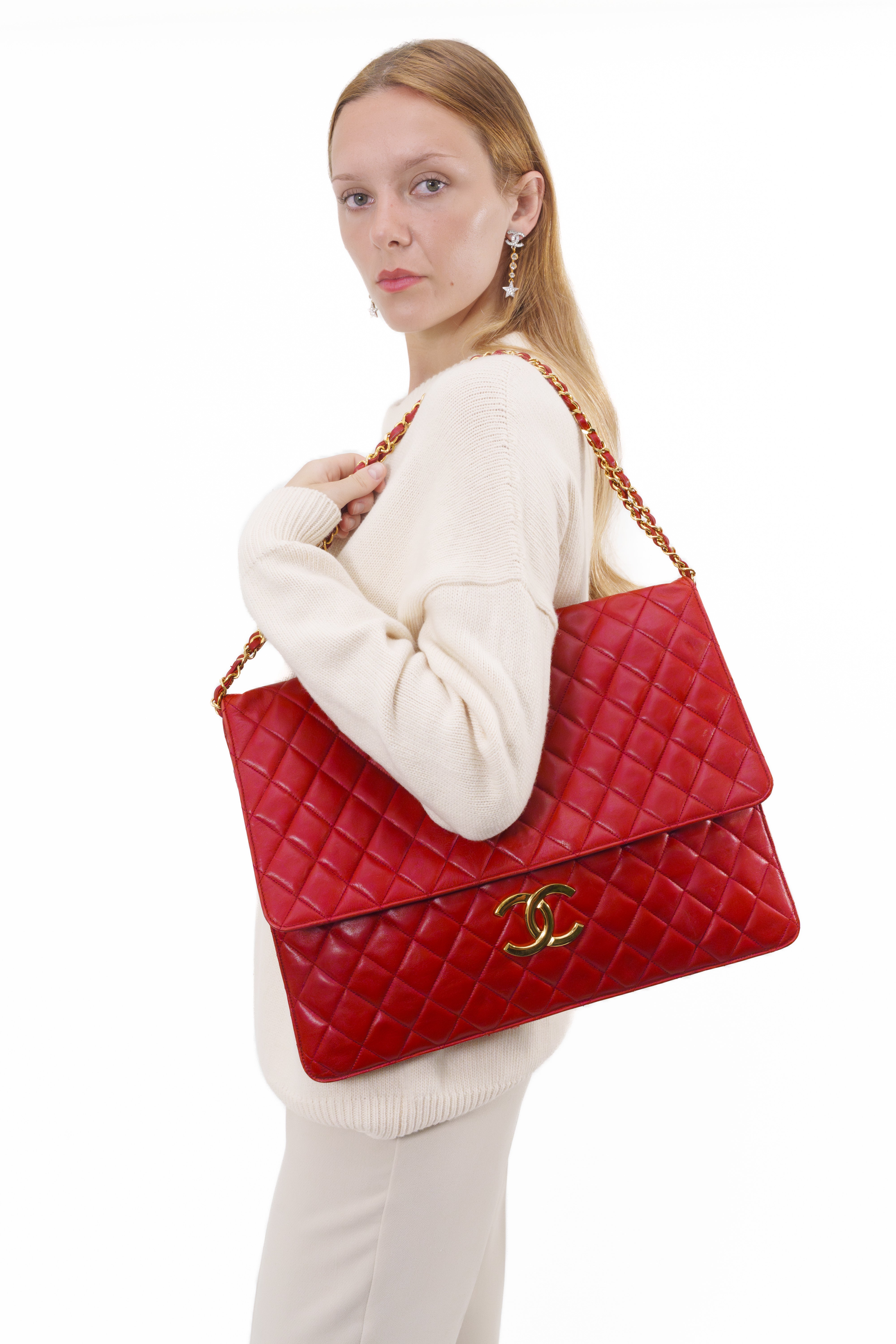 Chanel Vintage Red Classic 3 Way Flap Bag
