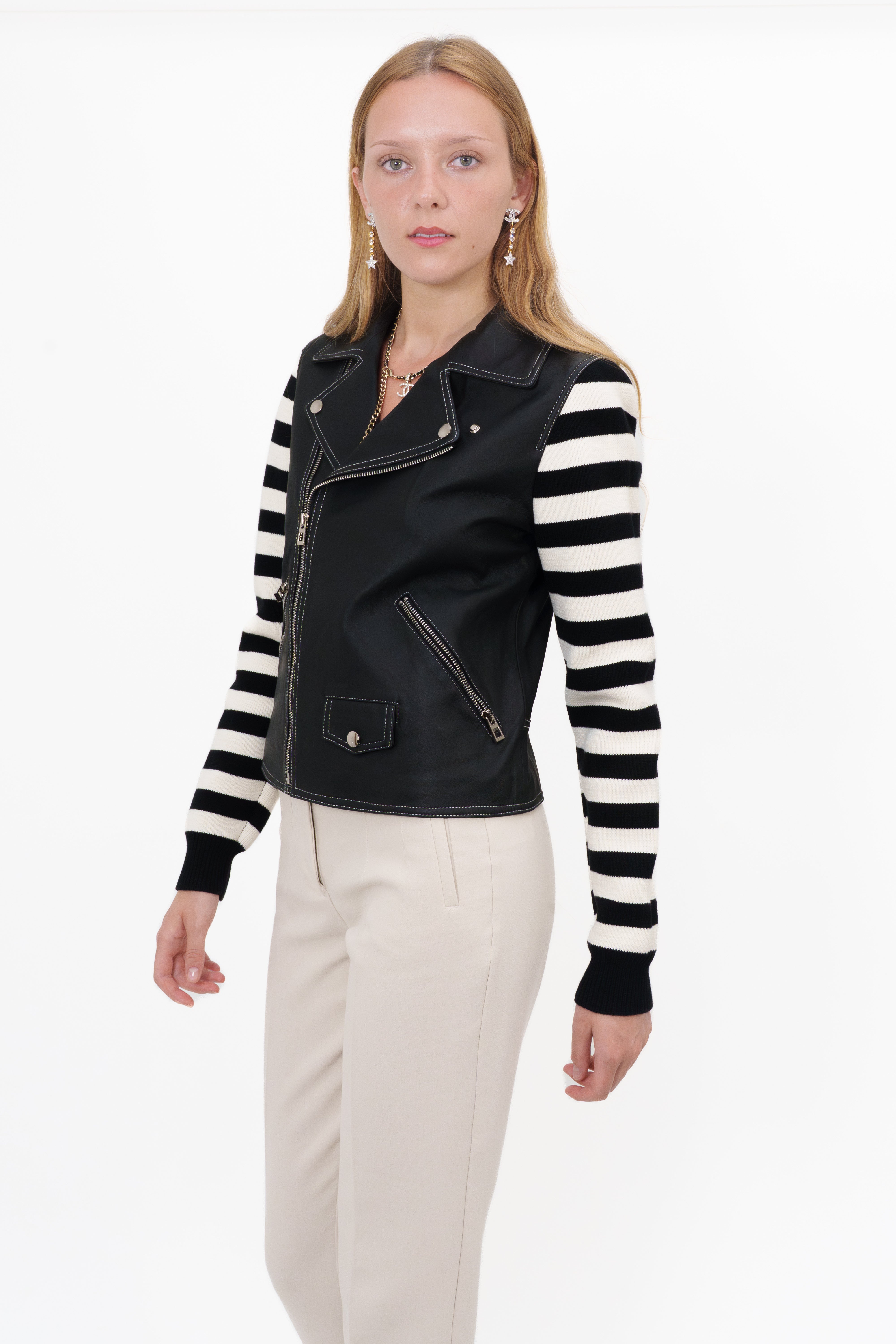 Loewe Black Leather Biker Jacket Size M