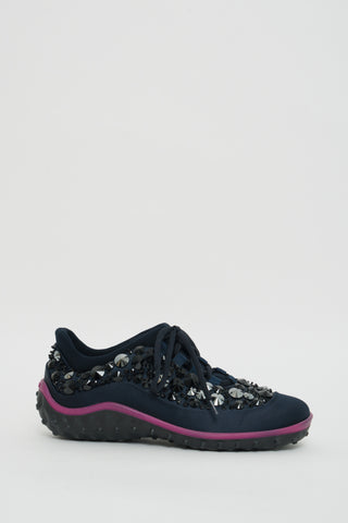 Miu Miu Blue Satin Sneakers With Black Sequins 38