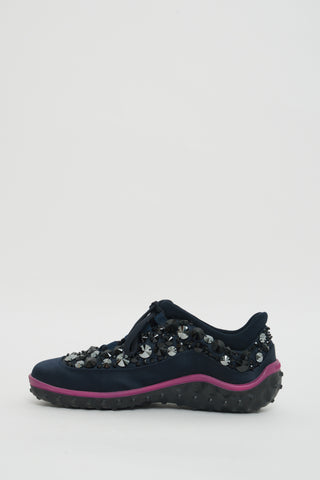 Miu Miu Blue Satin Sneakers With Black Sequins 38