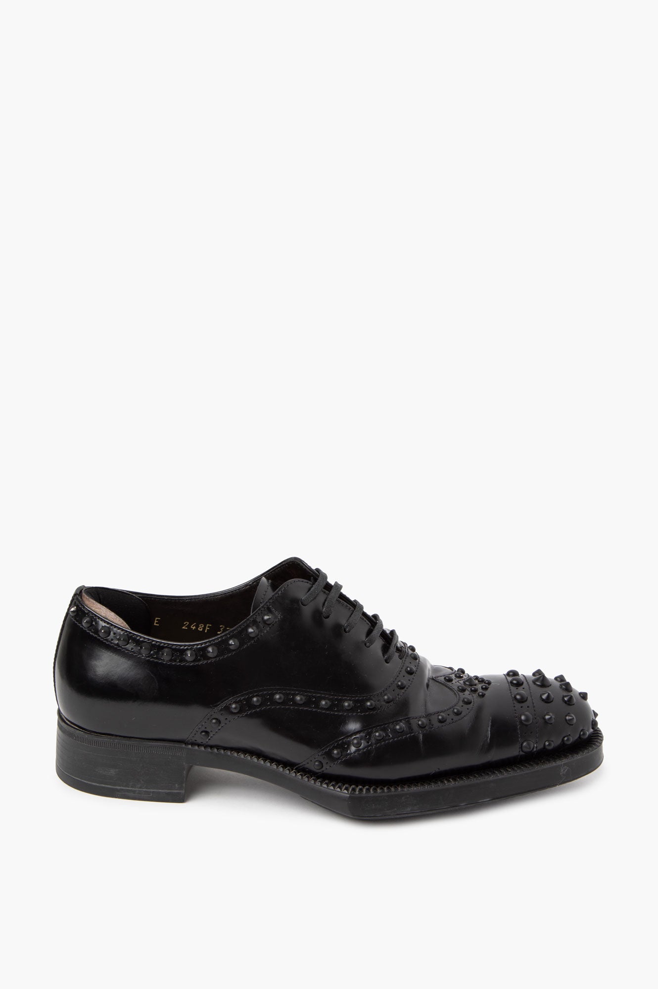 Prada Black Leather Studded Oxford Brogues Size 37