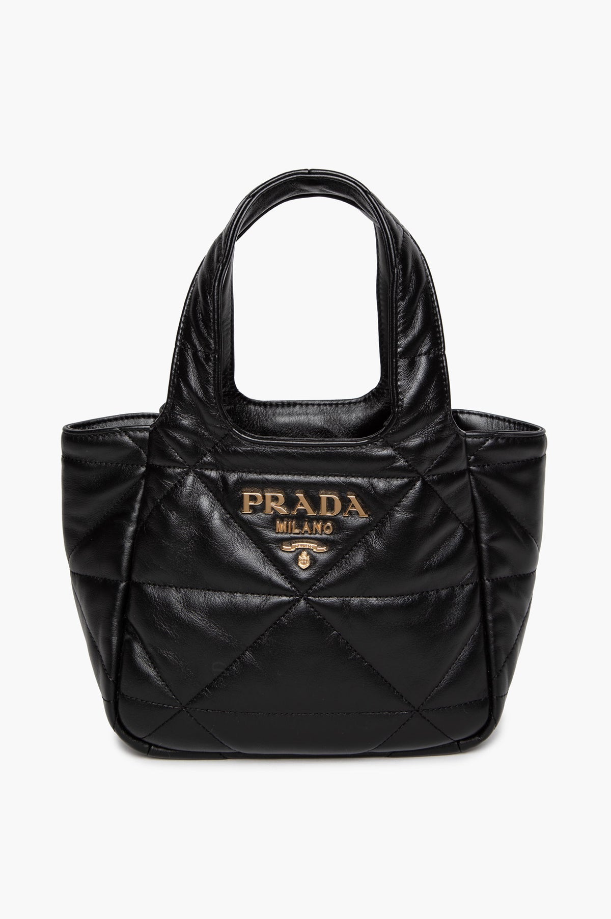 Prada Black Triangle Stitched Nappa Leather Small Shopping Tote