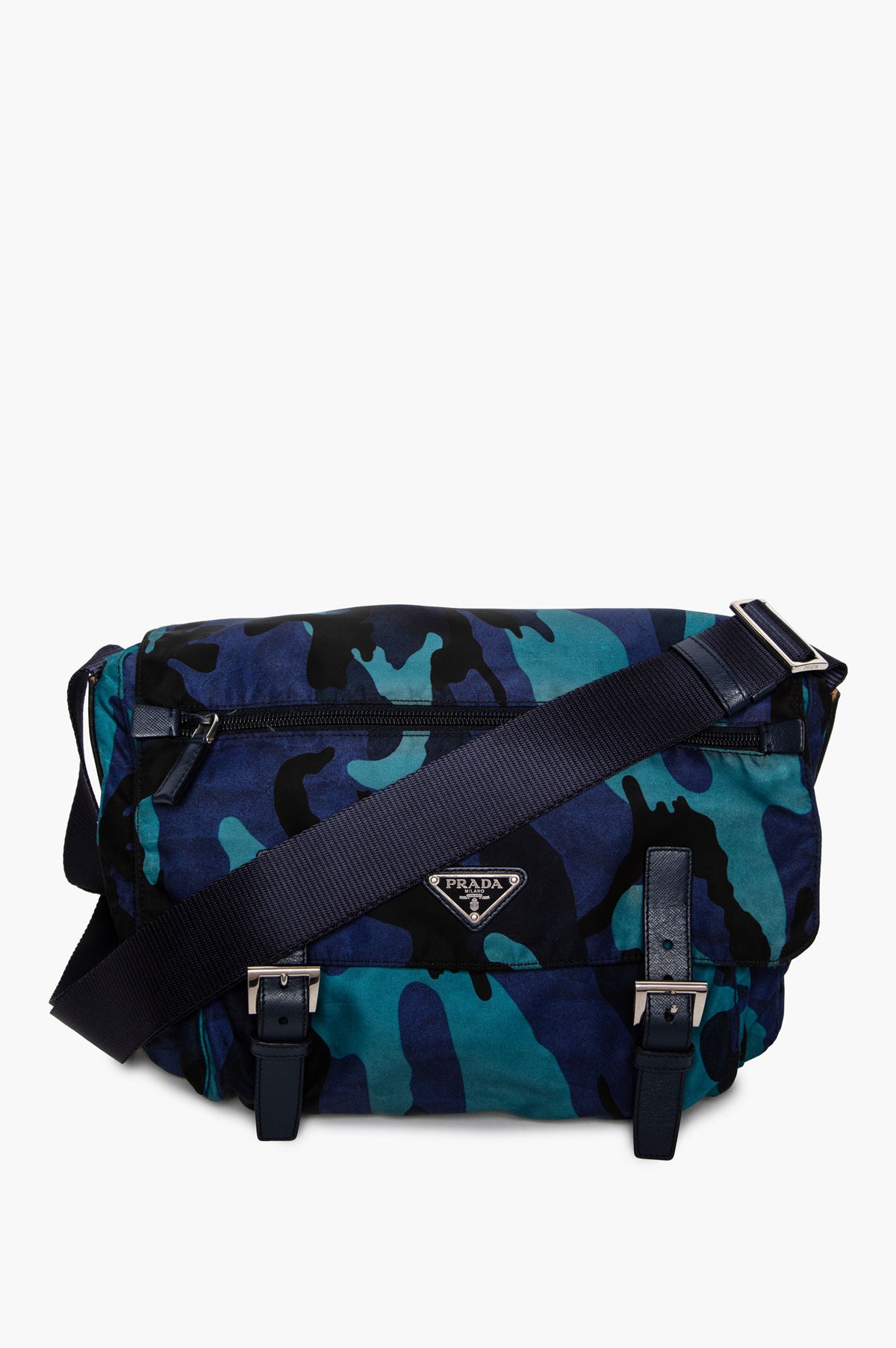 Prada Blue Camo Tessuto Nylon Messenger Bag