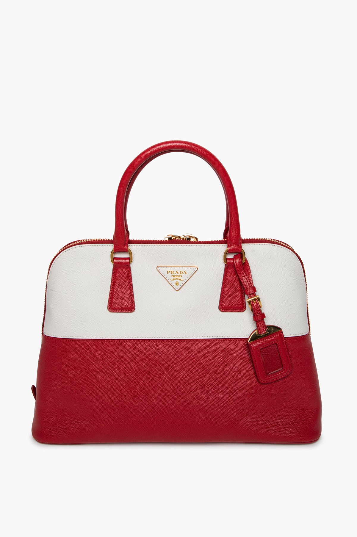 Prada Red/White Bicolour Saffiano Lux Medium Promenade Tote
