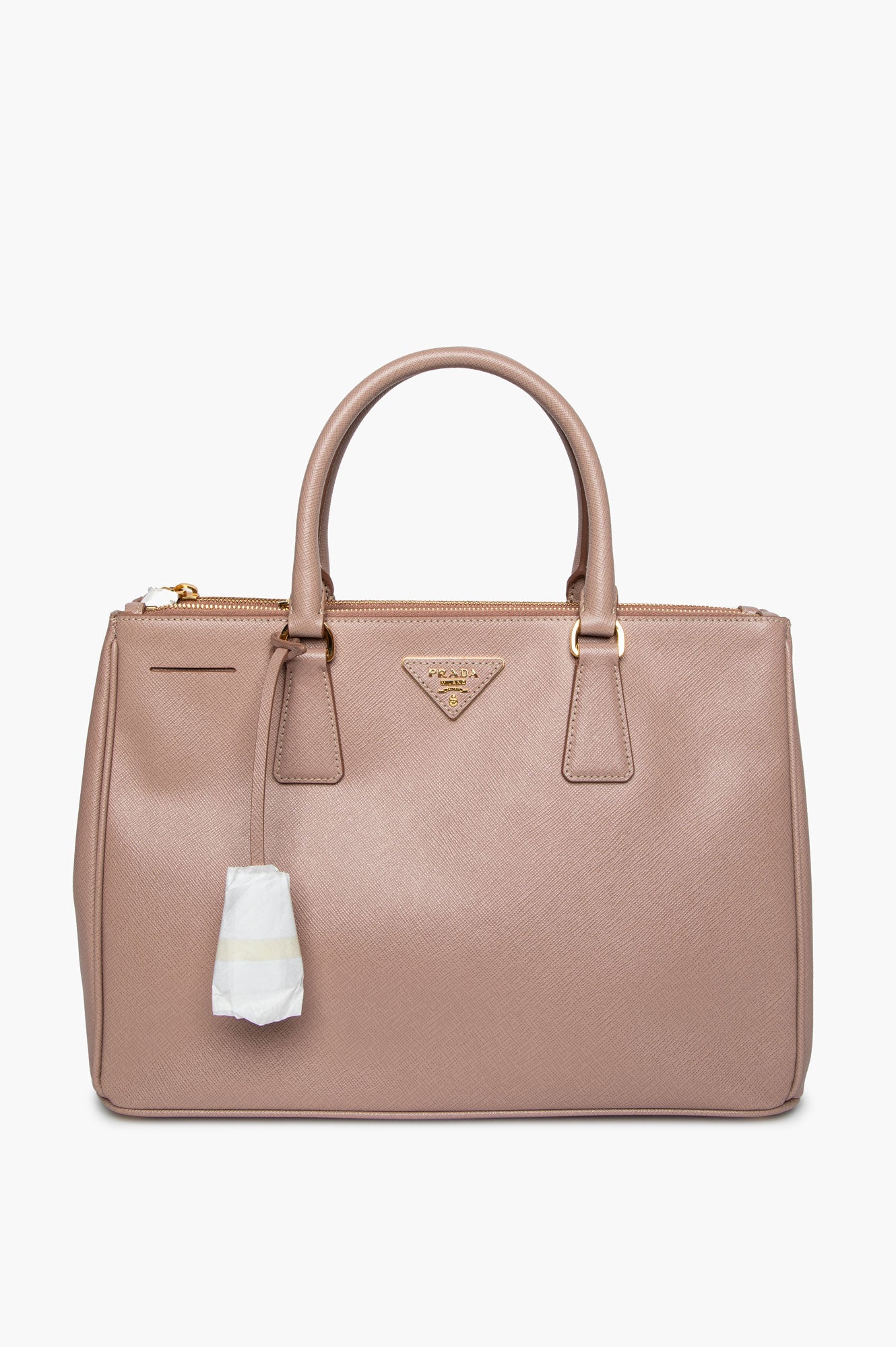 Prada Rose Beige Saffiano Lux Galleria Double Zip Tote With Strap