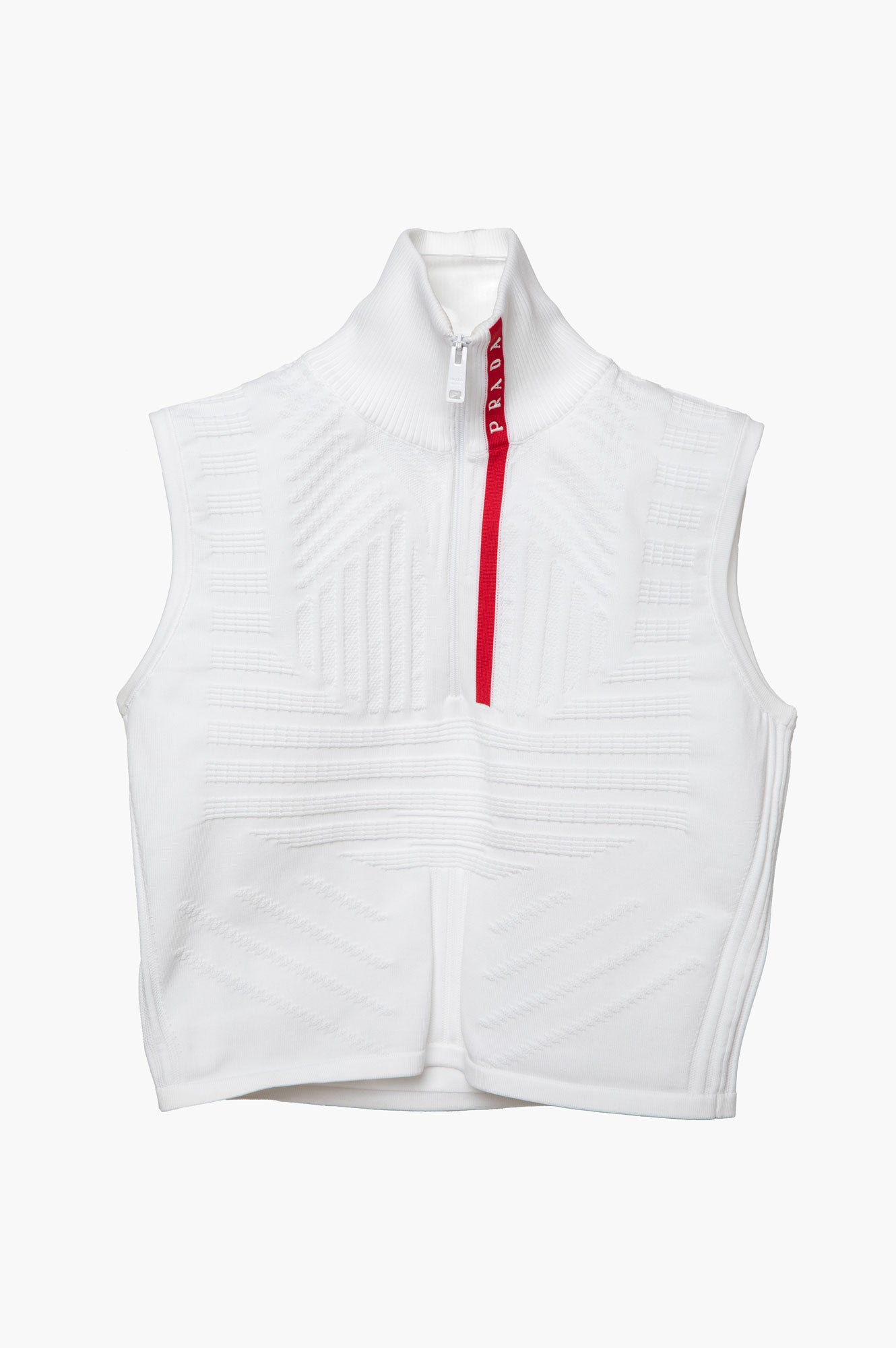 Prada Sport White Sleeveless Half Zip High Neck Crop Top