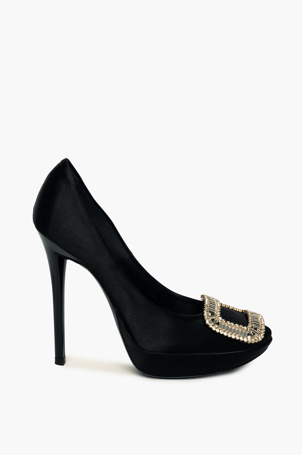 Roger Vivier Black Satin Plaform Pumps Size 36