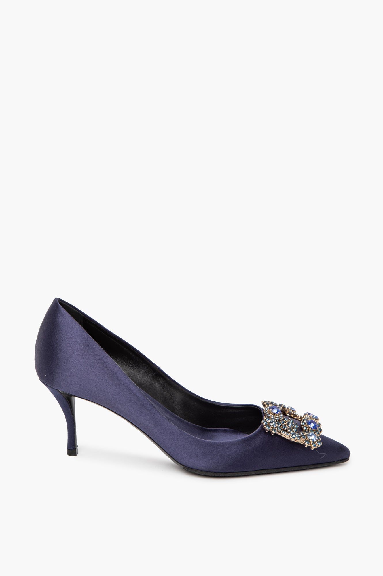 Roger Vivier Navy Satin Flower Strass Pumps Size 36.5