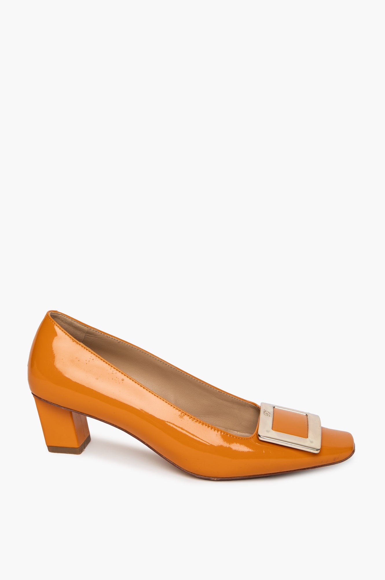 Roger Vivier Orange Patent Belle Vivier 45 Pumps Size 36.5