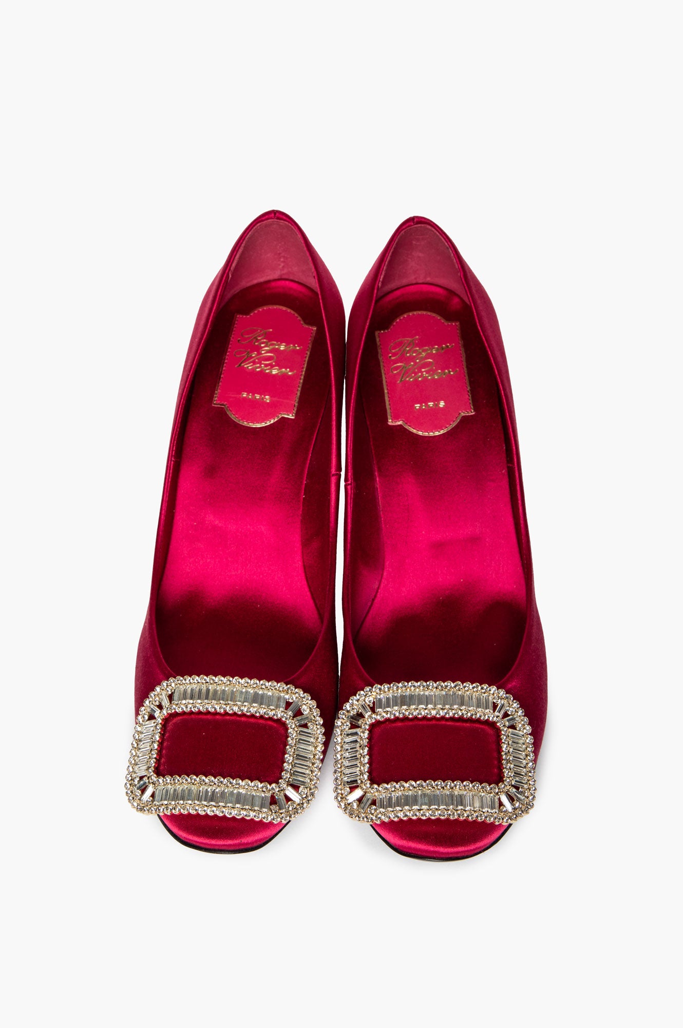 Roger Vivier Pink Satin Crystal Embellished Belle Vivier Pumps Size 37.5