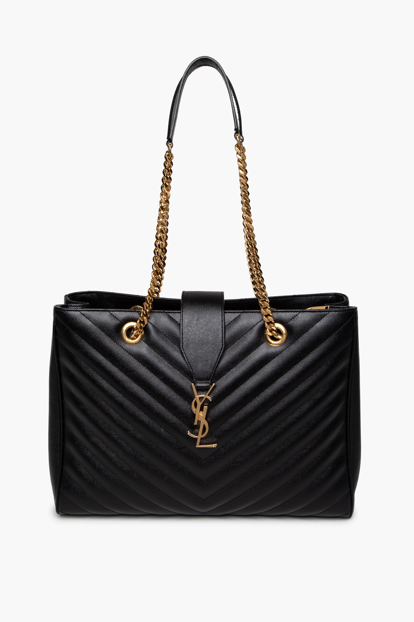 Saint Laurent Black Matelassé Chevron Monogram Shopping Bag