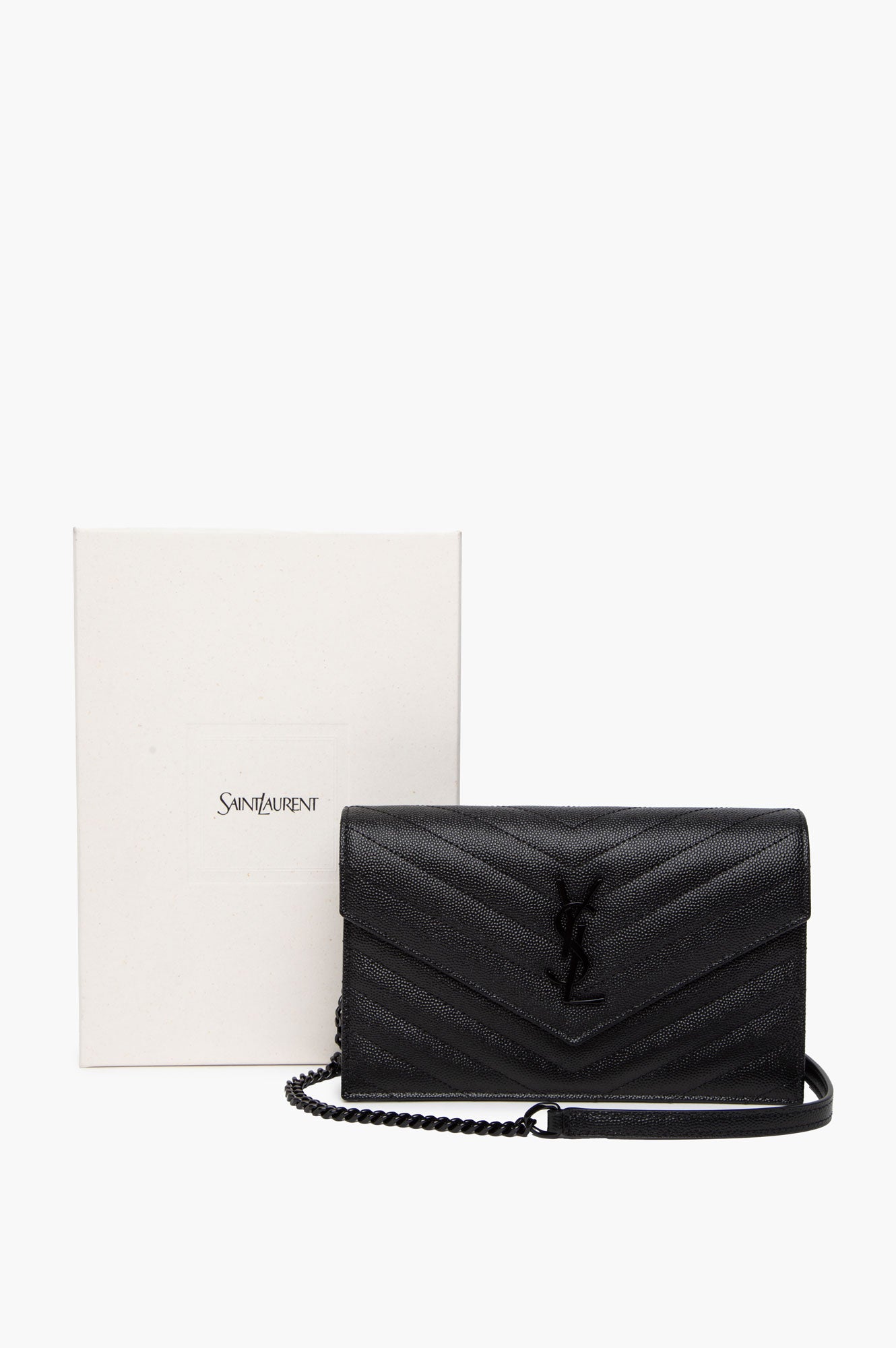 Saint Laurent Black Cassandre Envelope Chain Wallet