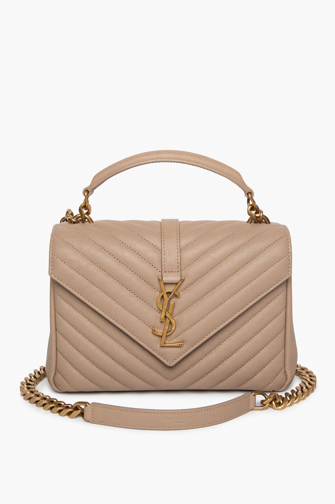 Saint Laurent Dark Beige Chevron Matelassé Leather Medium College Bag