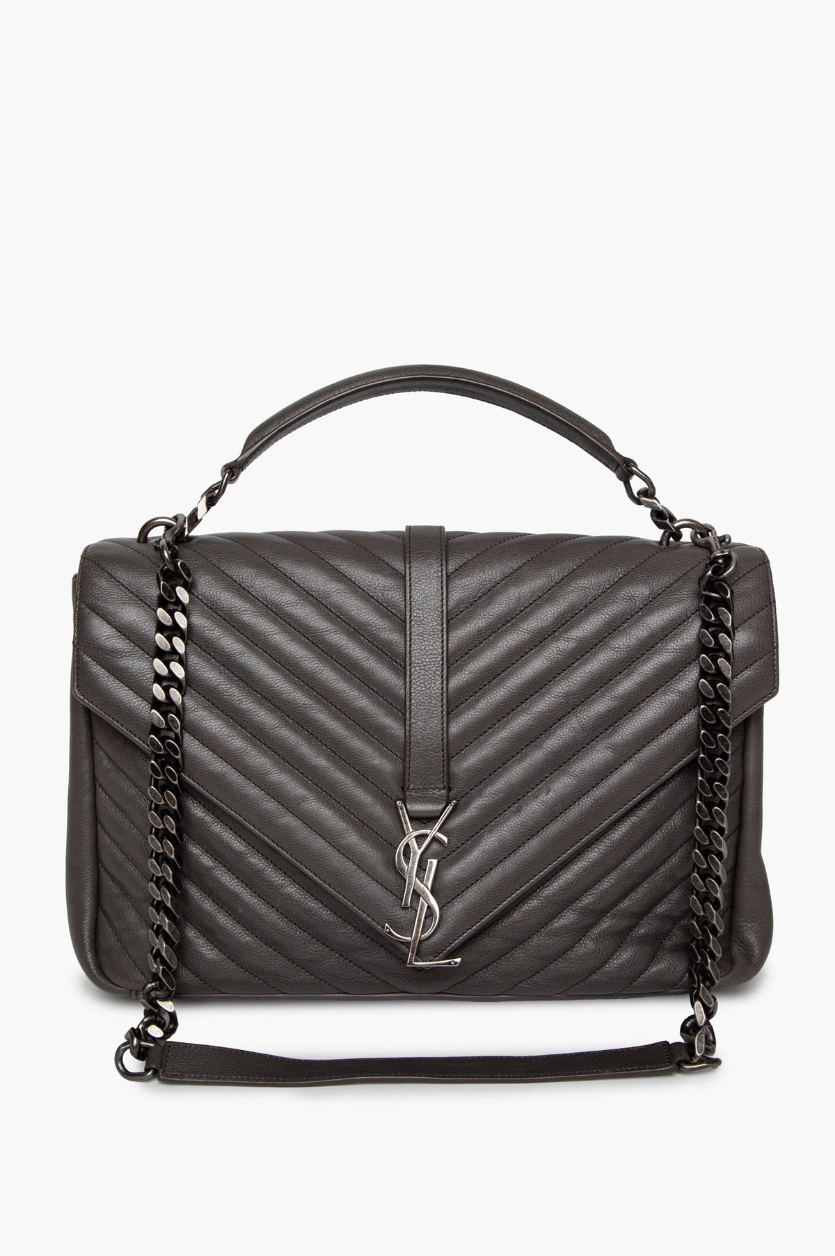 Saint Laurent Grey Chevron Matelassé Leather Large College Chain Bag