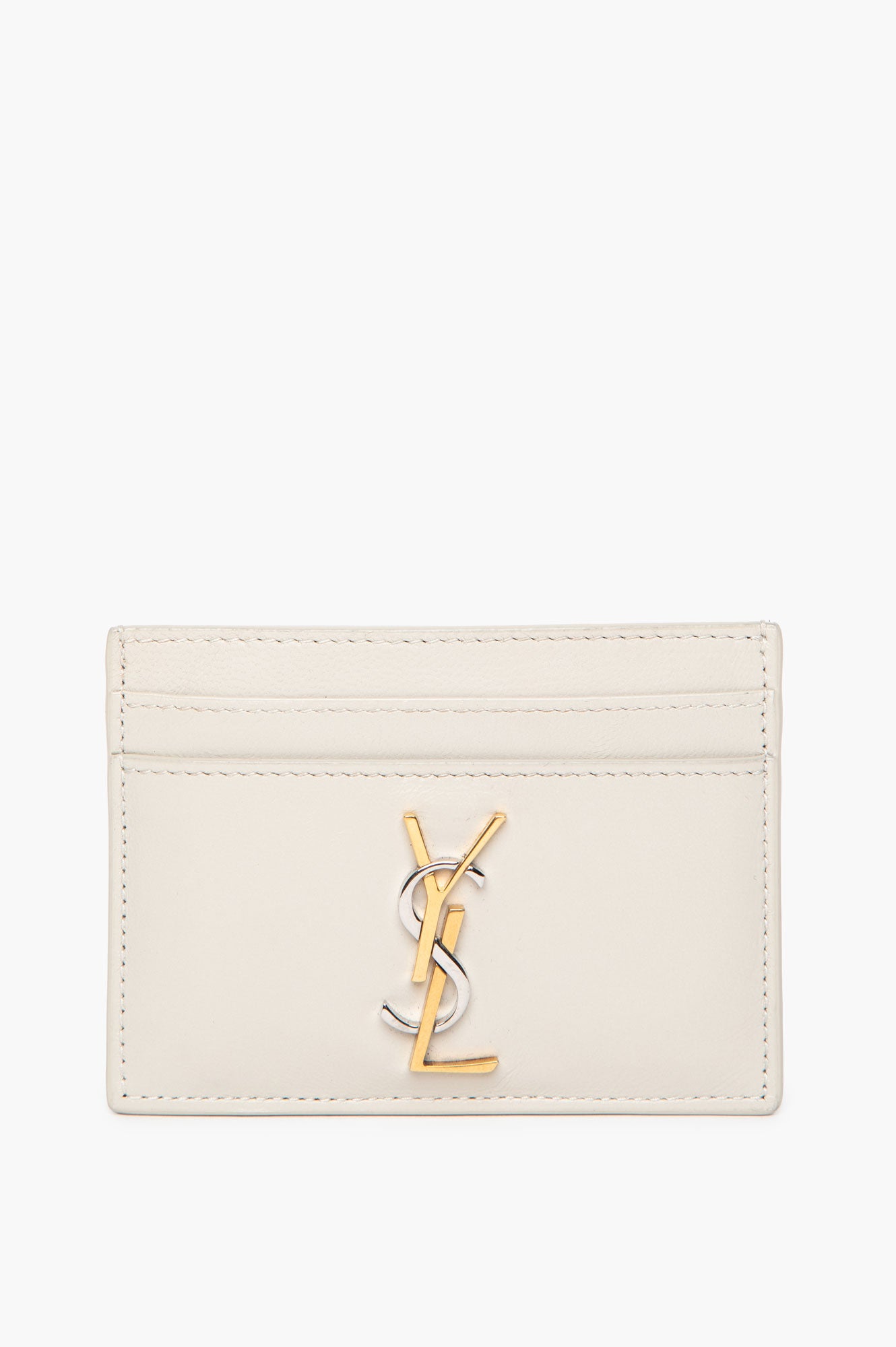 Saint Laurent Ivory Smooth Calfskin Silver/Gold Cassandre Cardholder