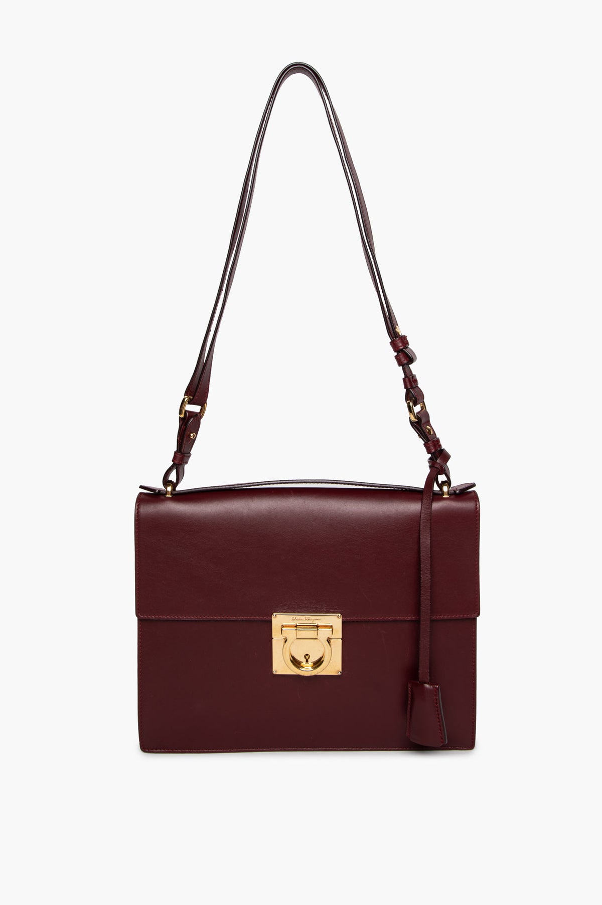 Salvatore Ferragamo Burgundy Leather Marisol Top Handle Bag