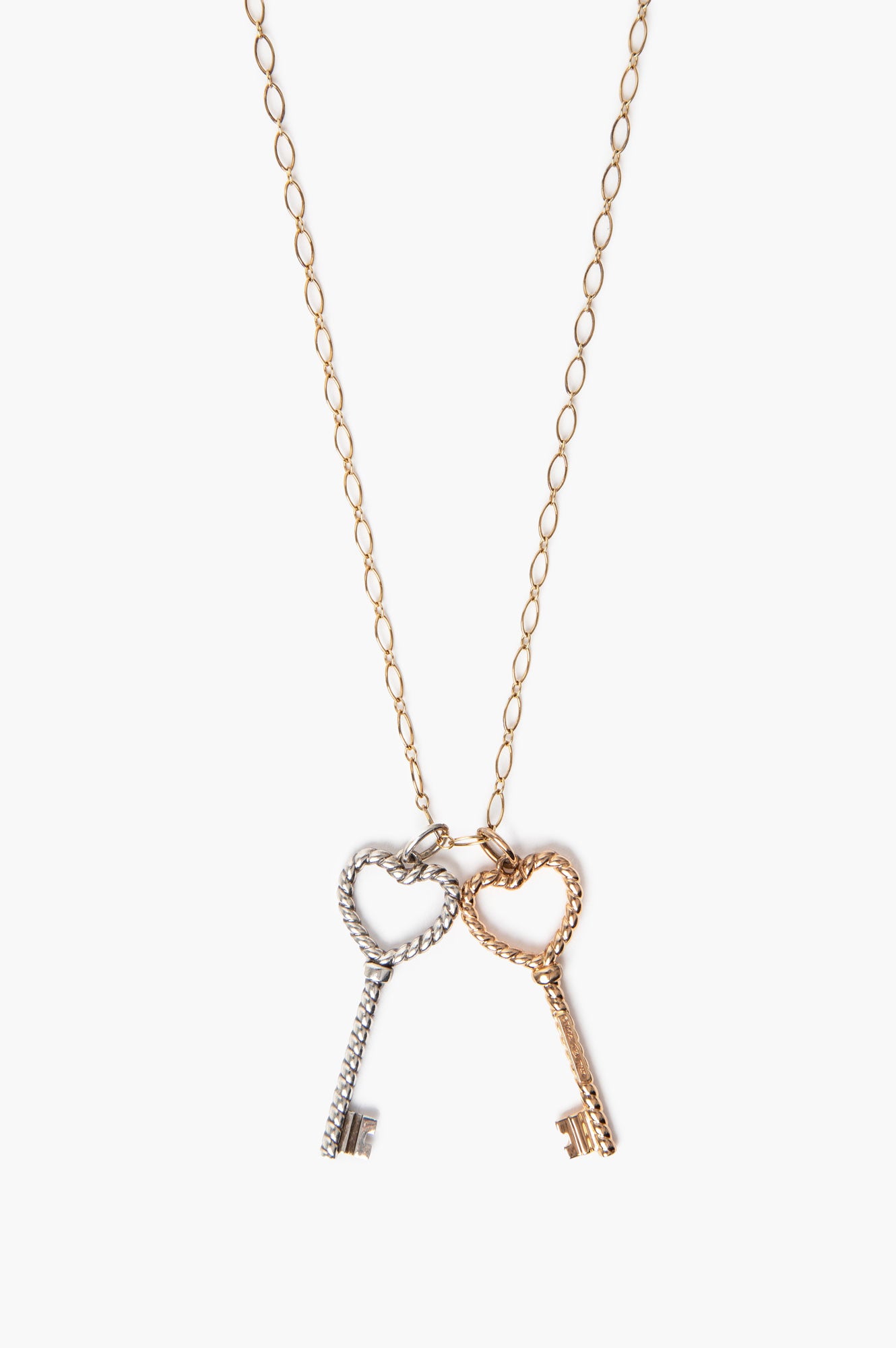 Tiffany & Co. 18K Gold & Sterling Silver Heart Keys Necklace