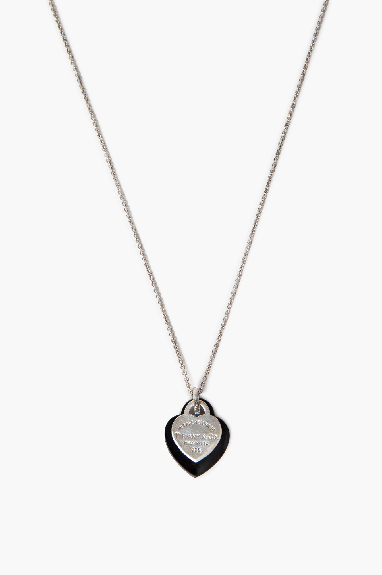 Tiffany & Co. Return To Tiffany Sterling Silver/Black Onyx Double Heart Tag Necklace