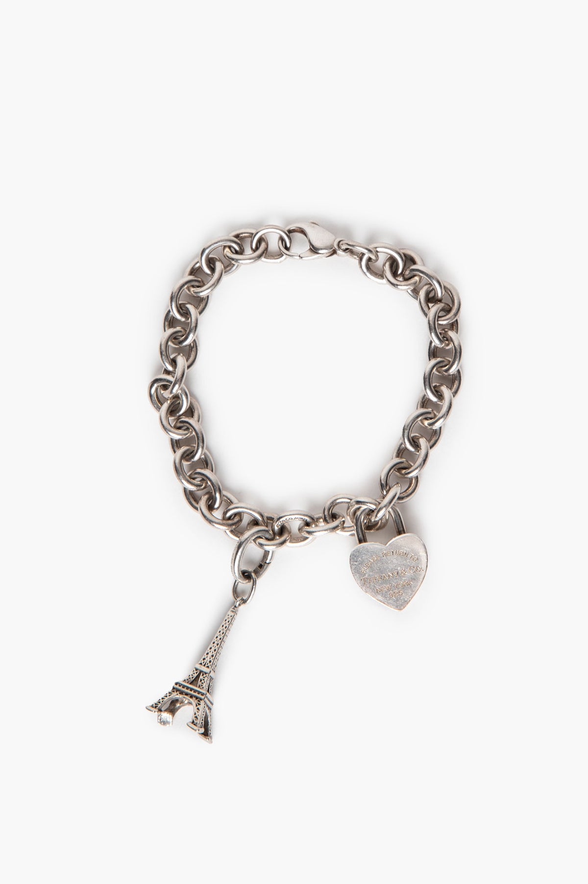 Tiffany & Co. Return to Tiffany Sterling Silver Heart Tag Eiffel Tower Bracelet