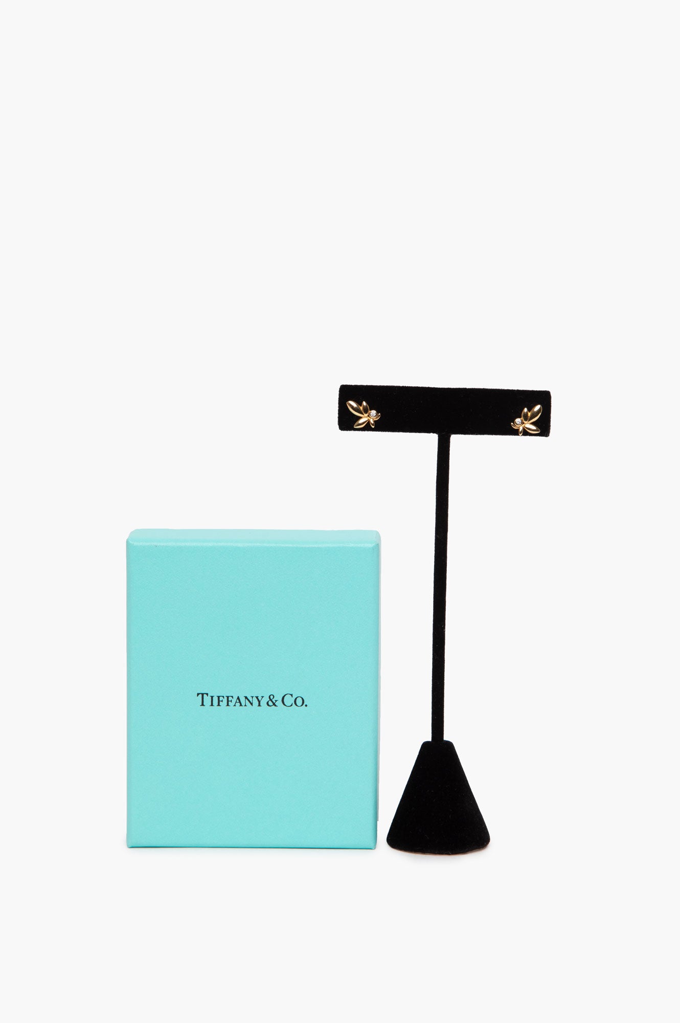 Tiffany & Co 18K Gold Olive Leaf Diamond Earrings