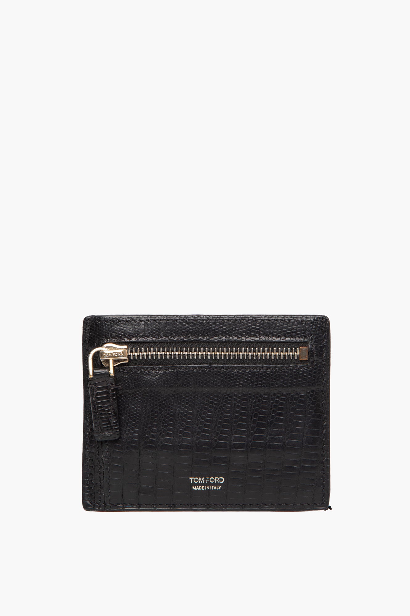 Tom Ford Zipped Black Leather Cardholder black croc
