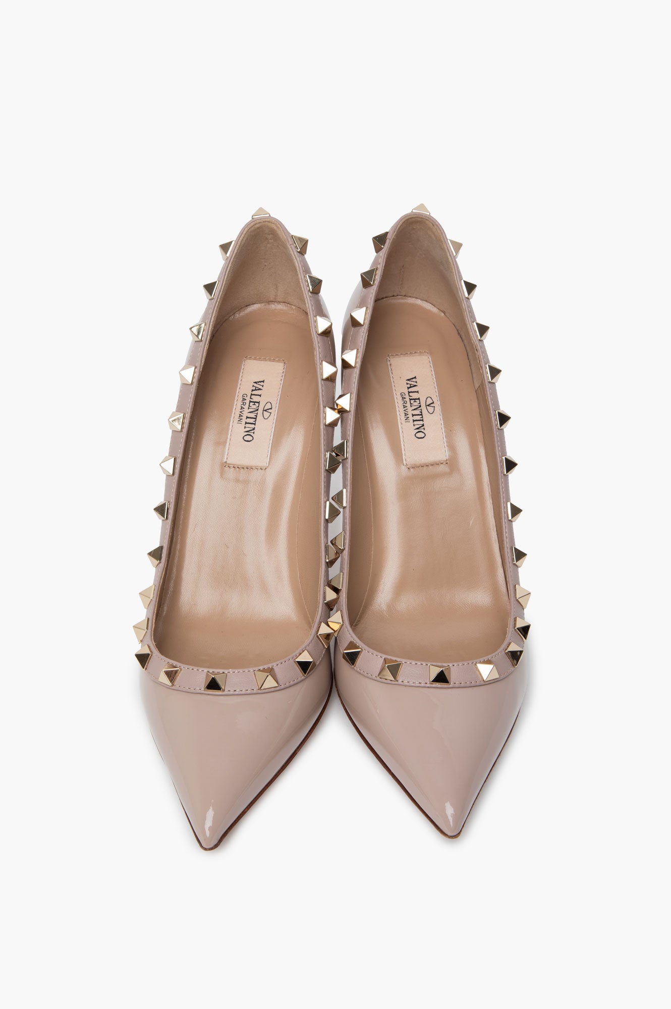 Valentino Beige Patent Leather Rockstud Pointed Toe Pumps Size 37