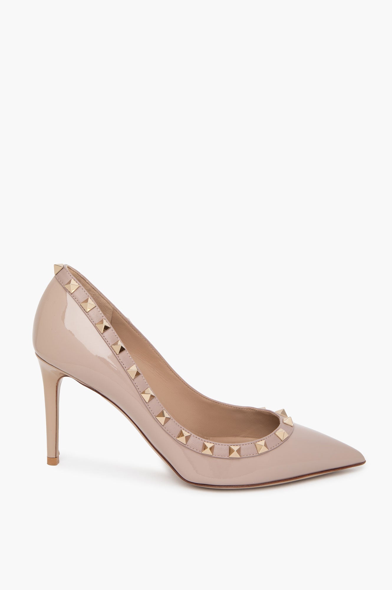 Valentino Beige Patent Leather Rockstud Pointed Toe Pumps Size 37