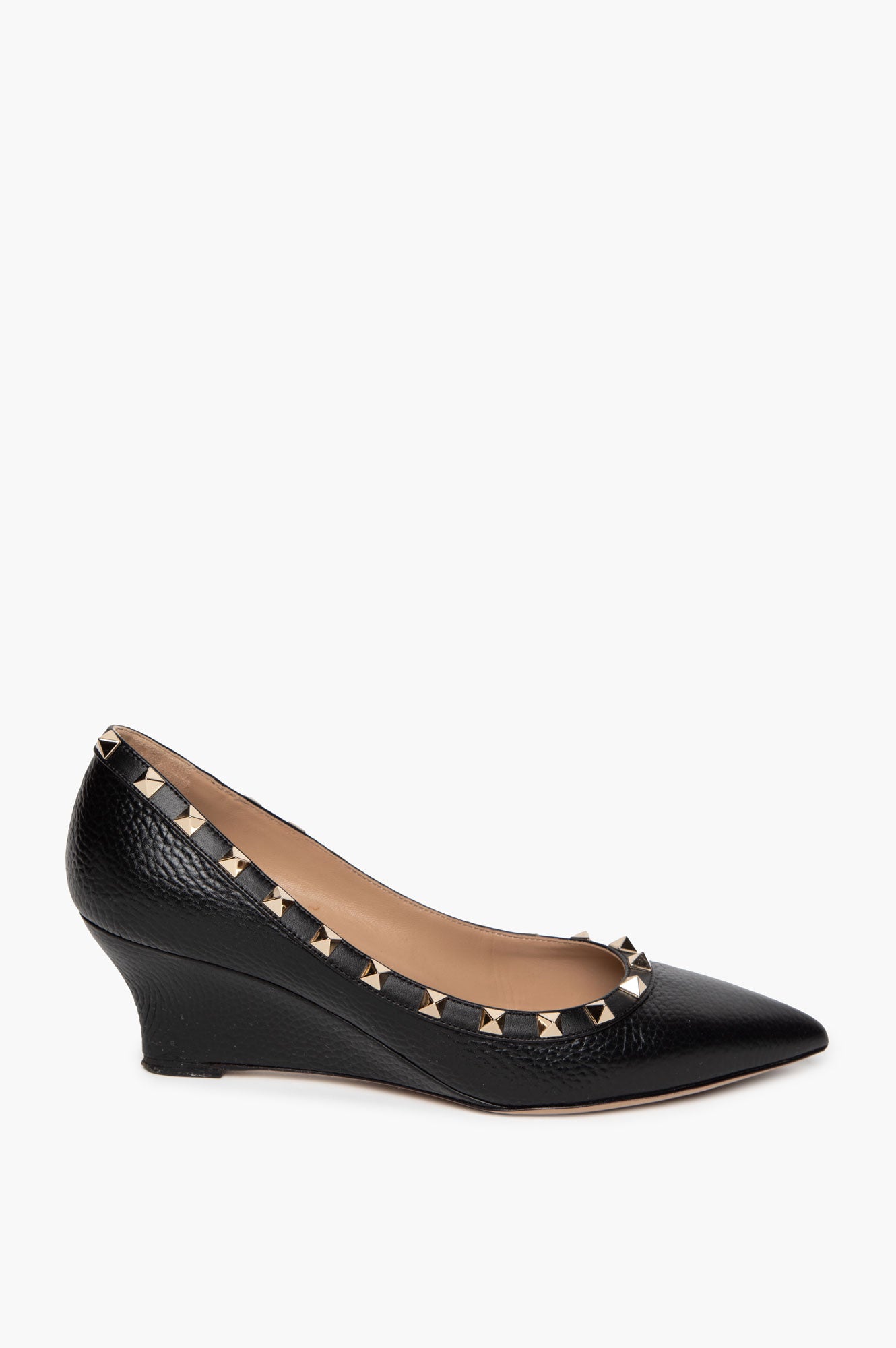 Valentino Black Pebbled Leather Rockstud Wedge Pumps Size 38.5