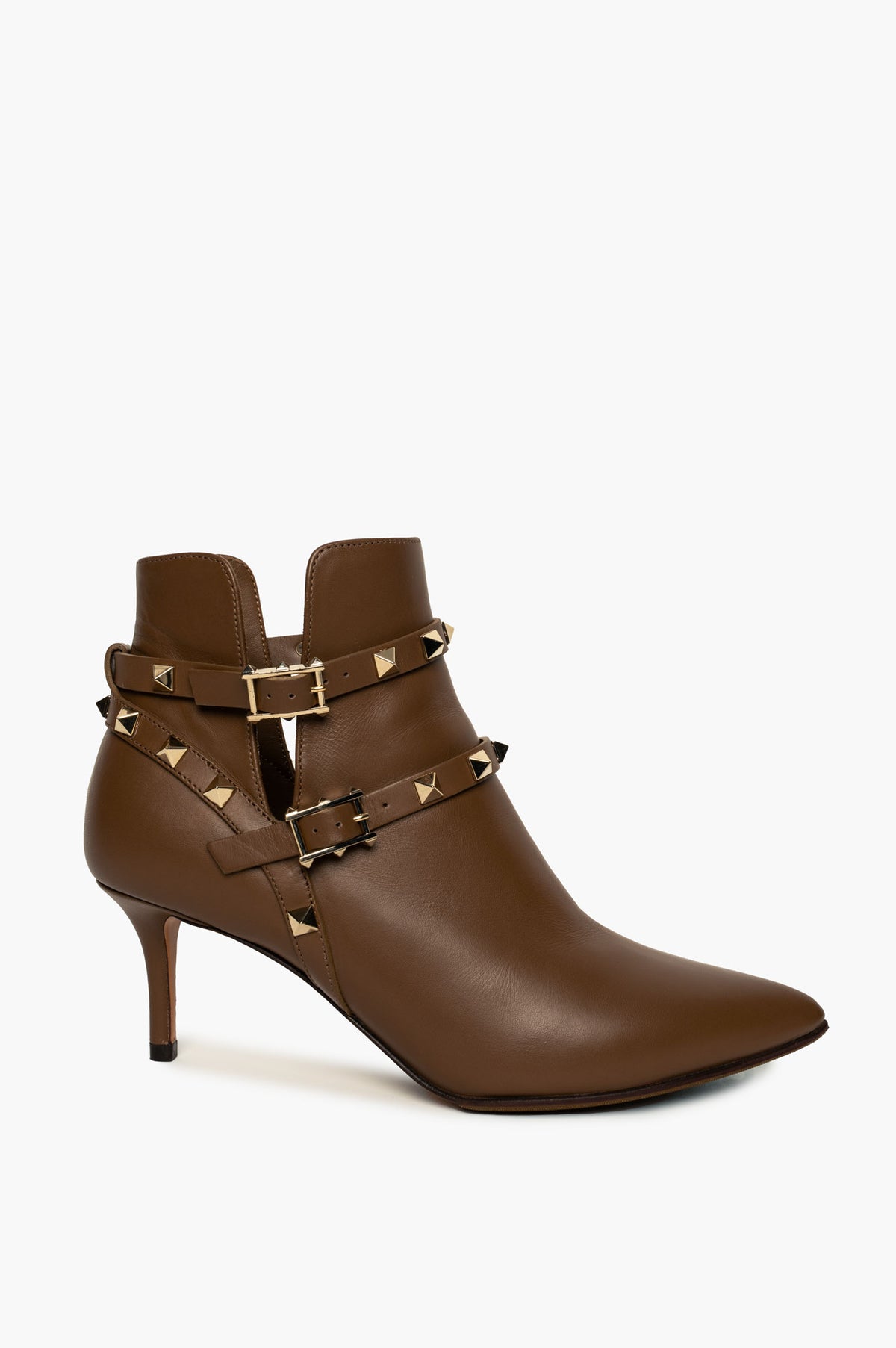 Valentino Brown Leather Rockstud Ankle Boots Size 35.5