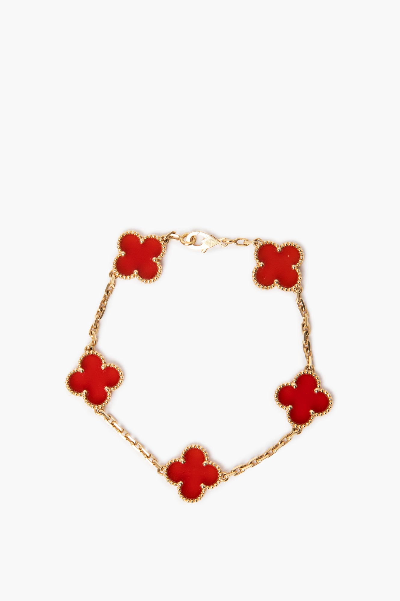 Van Cleef & Arpels 18K Yellow Gold & Carnelian Vintage Alhambra 5 Motif Bracelet