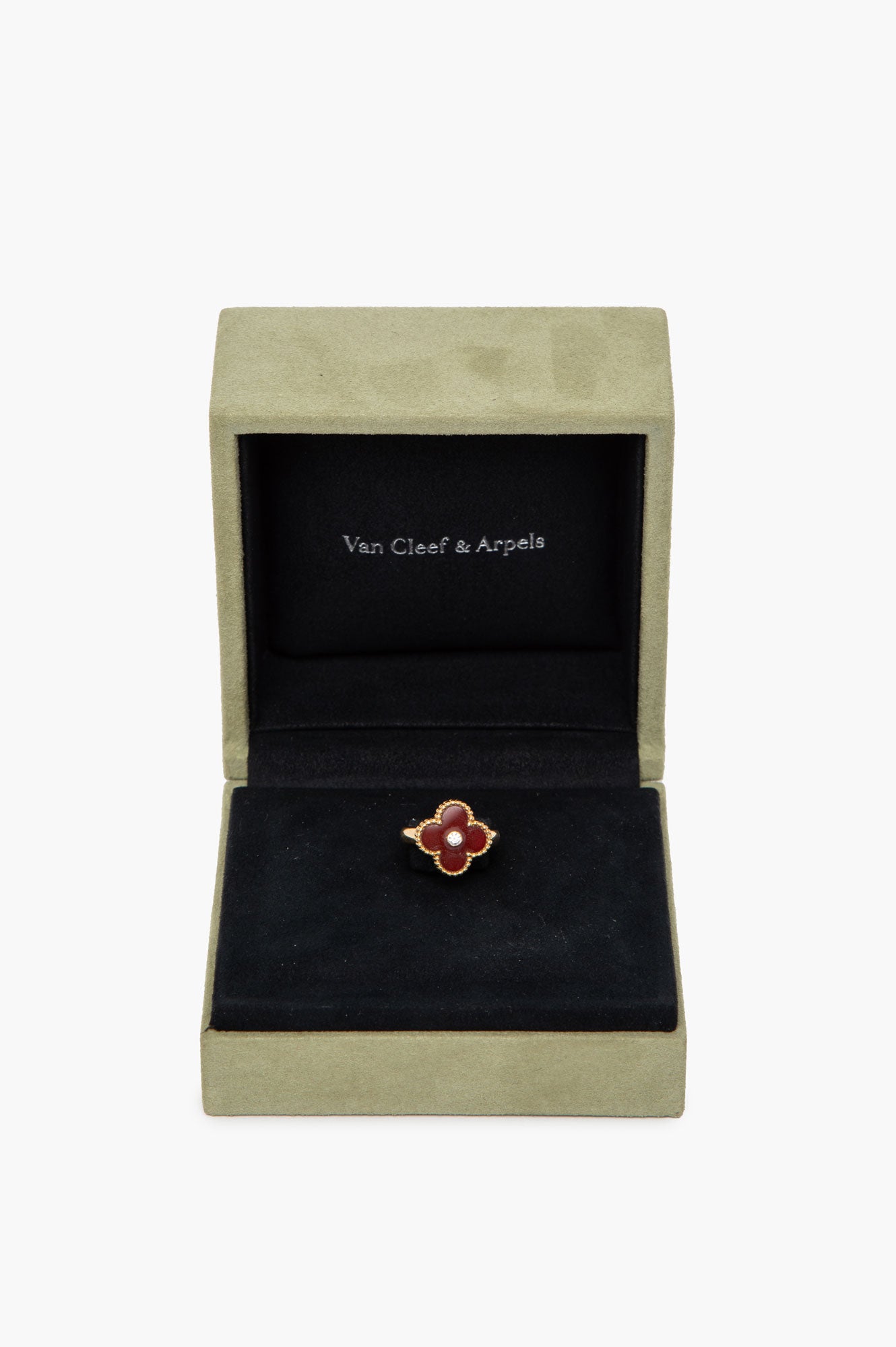 Van Cleef & Arpels 18k Gold Carnelian & Diamond Vintage Alhambra Ring