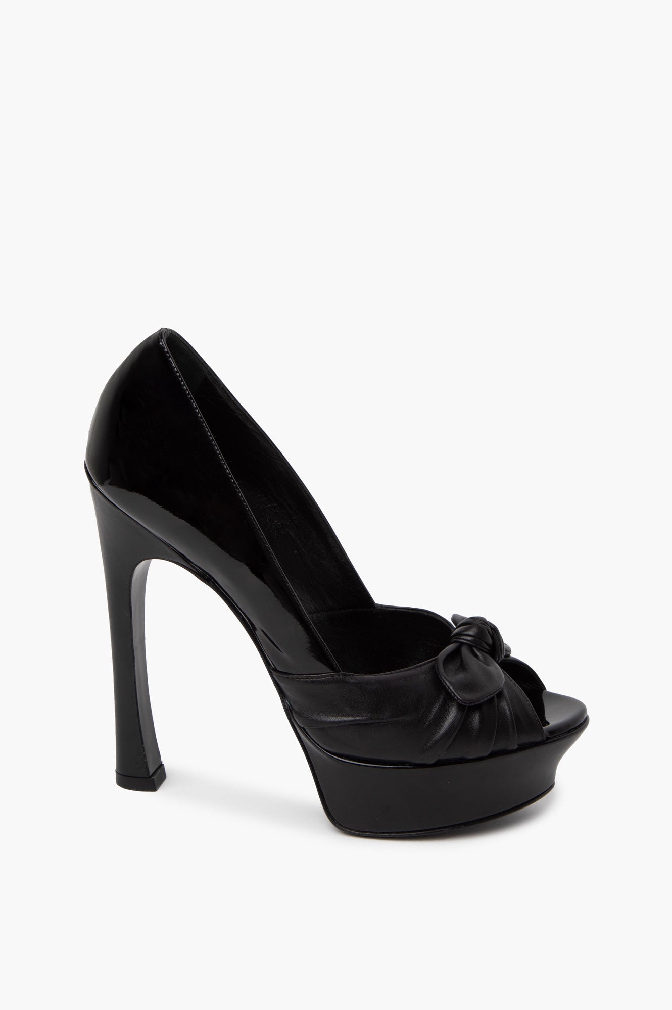 Yves Saint Laurent Black Patent/Calfskin Platform Peep Toe Palais Heels Size 38