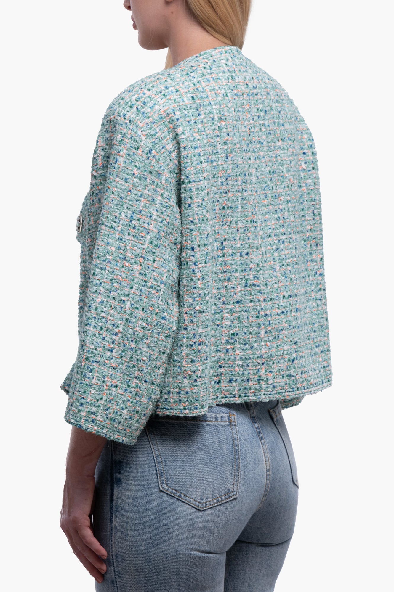 Chanel 2019 Green Tweed Pattern Jacket Size 34